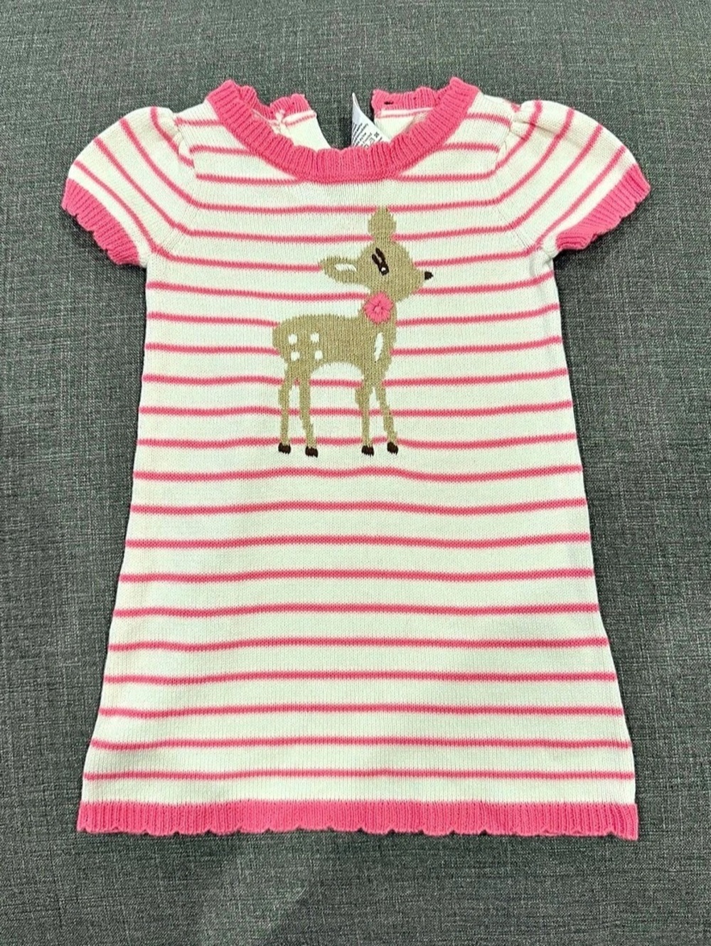 Gymboree Fairy Tale Forest Deer Sweater Dress Striped Deer Knit Dress in Pink &
